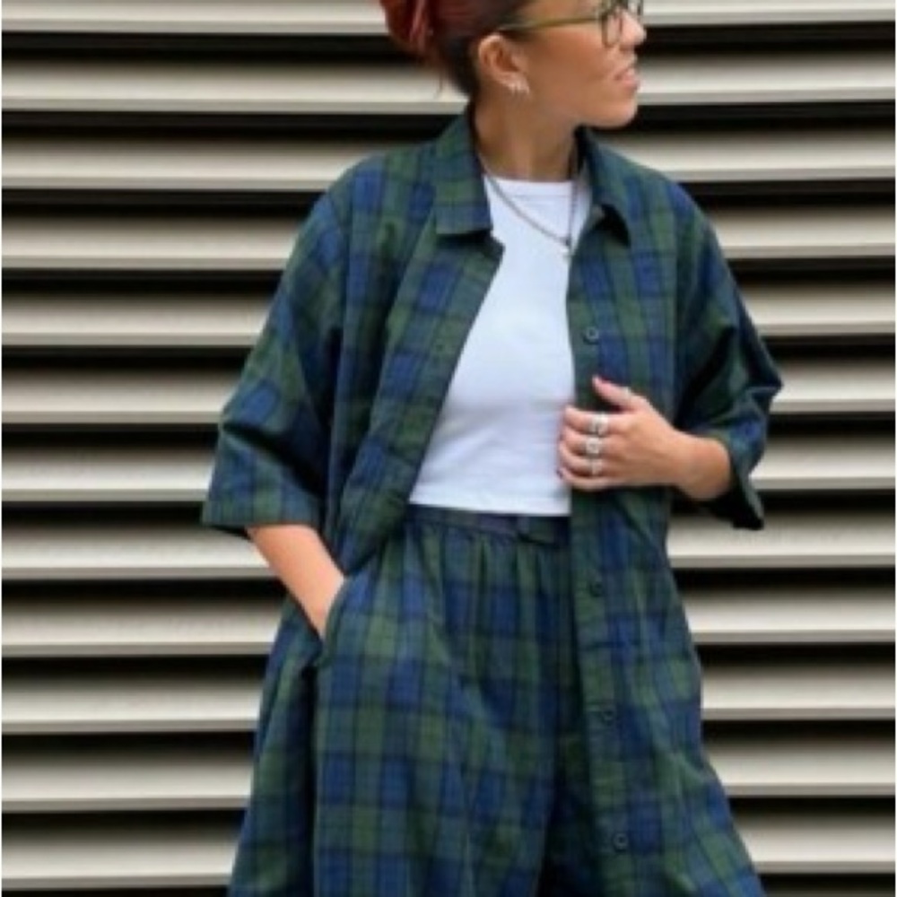 Lucy & Yak Murphy shirt Plaid Blue and Green Oversized